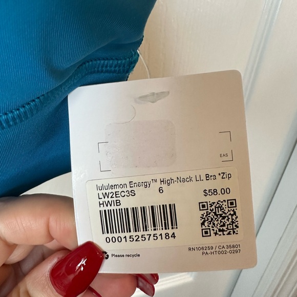 lululemon Energy ™ High-Neck LL Bra *Zip Hawaiian Blue sz.6 - Picture 2 of 3